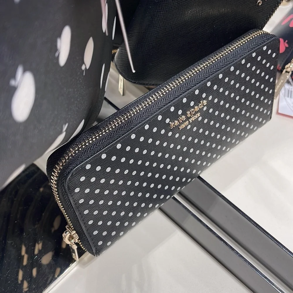 Kate Spade Spencer Metallic Dot Slim Continental Wallet in Black Multi k4546 - Picture 3 of 16